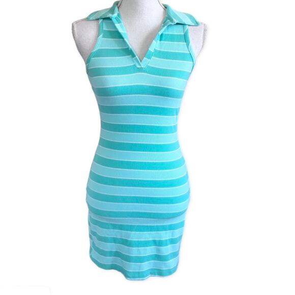 Wild Fable Green Sporty Sleeveless Striped Mini Polo Dress Small - Picture 2 of 4